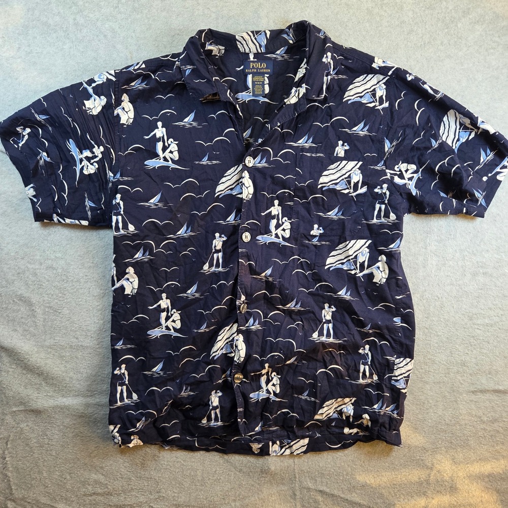 Polo by Ralph Lauren Navy Blue Beach Print Short Sleeve Shirt